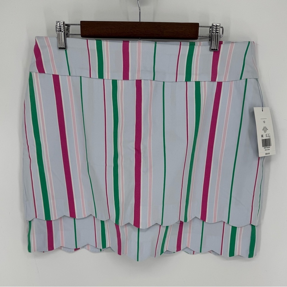 Crown & Ivy Women's Multicolor Striped Scalloped Mini Skirt Preppy NWT Size 12